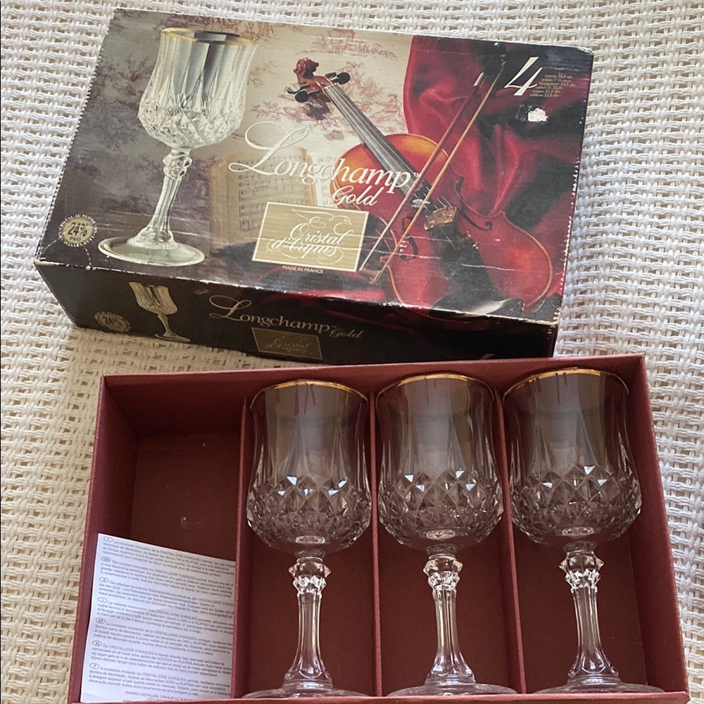 Longchamp Gold Crystal Wine Glasses - Set of 4